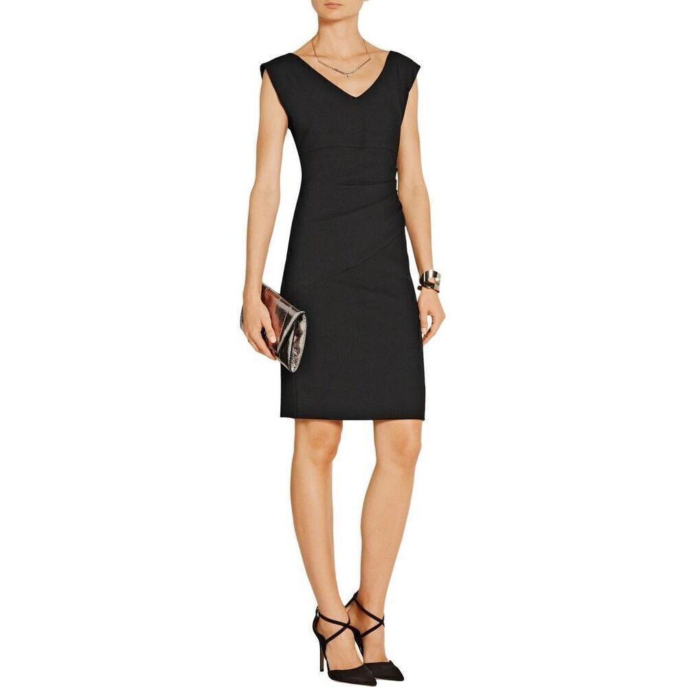 Diane von Furstenberg Bevin Navy Sleeveless V-Neck Ruched Stretch-Crepe Dress